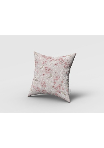 Kiraz Çiçekleri ve Kuşlar, Beyaz, Toz Pembe, Oturma Odası, Salon, Fon Perde - 1 Kanat modelleri