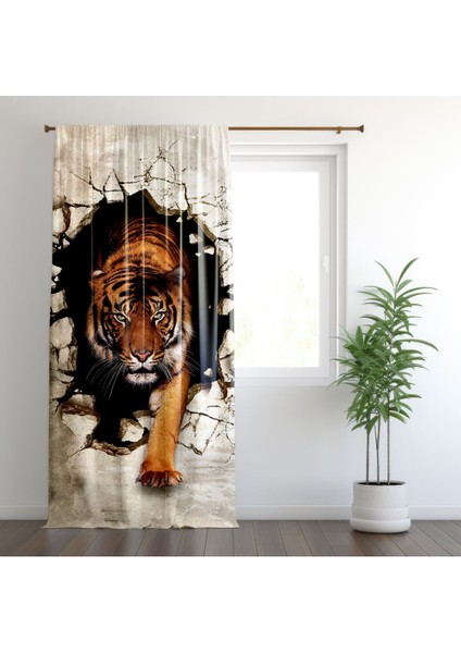 3D Kaplan,krem Rengi, Siyah, Oturma Odası, Salon, Fon Perde - 1 Kanat