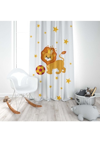 Sarı Kırmızı, Aslan, Beyaz, Ithal Kumaş, Çocuk Odası, Bebek Odası Fon Perde - 1 Kanat modelleri