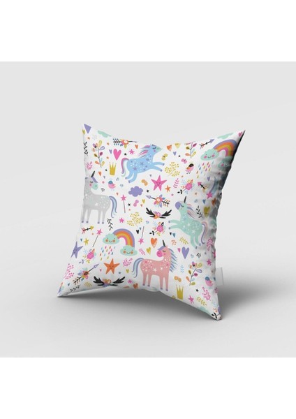 Pembe Unicorn, Beyaz, Mavi, Ithal Kumaş, Ithal Kumaş, Çocuk ve Bebek Odası Fon Perde - 1 Kanat fırsatları