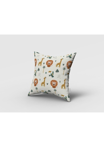 Aslan, Zürafa, Papağan, Krem, Turuncu, Ithal Kumaş, Çocuk ve Bebek Odası Fon Perde -1 Kanat fırsatları