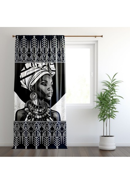 Afrikalı Kadın, Etnik Desenli, Ithal Kumaş, Genç Odası, Çalışma Odası, Fon Perde - 1 Kanat