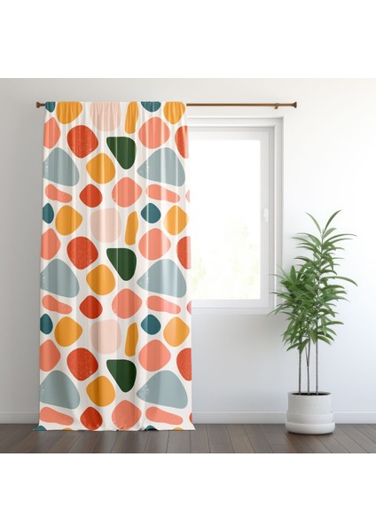 Soyut Çağdaş Çalışma , Kırmızı, Turuncu, Yeşil, Oturma Odası, Salon, Fon Perde - 1 Kanat