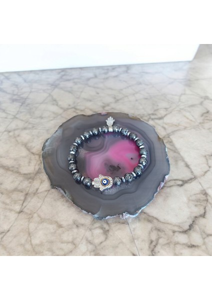 Gri Lav Taşı Bileklik Hamsa Fatma Ana Eli Doğal Taş Bileklik Nazar Boncuk Model Lav Taşı fırsatları