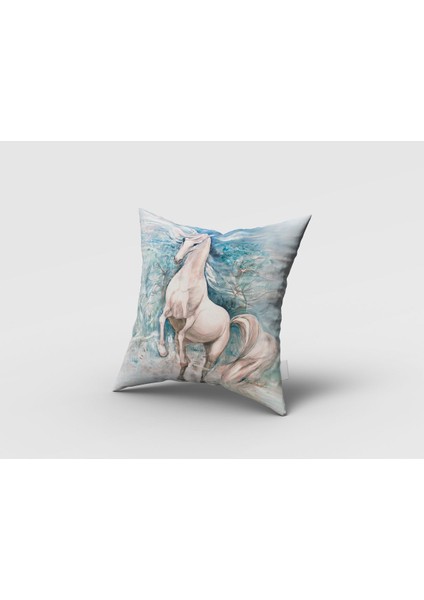 3D Beyaz At, Mavi, Beyaz, Ithal Kumaş, Oturma Odası, Salon Fon Perde - 1 Kanat modelleri