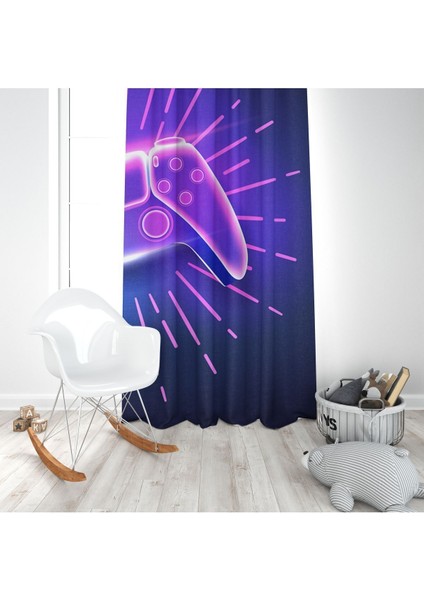 Joystick Oyun Kolu 2, Siyah, Mor, Mavi, Çocuk ve Bebek Odası Fon Perde - 1 Kanat modelleri