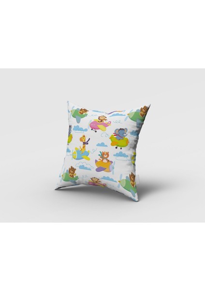 Renkli Planörde Hayvanlar, Beyaz, Yeşil, Ithal Kumaş, Çocuk ve Bebek Odası Fon Perde - 1 Kanat fırsatları