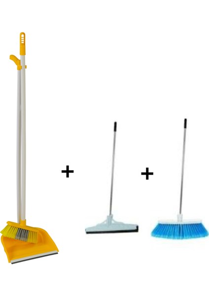 3'lu Temizlik Seti Metal Sapli Firca Cekpas,cekcek Lux Katlanabilir Faras
