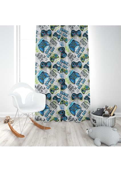 Joystick Oyun Kolu 3, Mavi, Yeşil, Çocuk ve Genç Odası Fon Perde - 1 Kanat modelleri