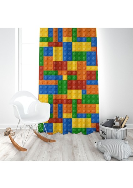 3D Lego, Kırmızı, Sarı, Yeşil, Mavi, Ithal Kumaş, Çocuk ve Genç Odası Fon Perde - 1 Kanat modelleri