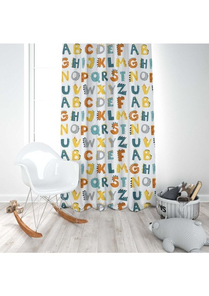 Alfabe, Mavi, Sarı, Kırmızı, Yeşil, Harfler, Ithal Kumaş, Çocuk ve Bebek Odası Fon Perde - 1 Kanat modelleri