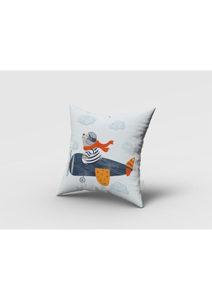 Pilot Ayıcık, Ithal Kumaş, Mavi, Beyaz Çocuk ve Bebek Odası Fon Perde - 1 Kanat modelleri