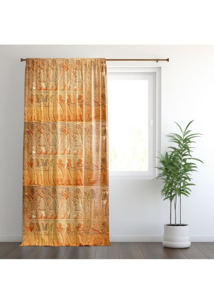 Antik Mısır, Piramit Desenli, Kahverengi, Ithal Kumaş, Genç Odası, Oturma Odası, Fon Perde - 1 Kanat