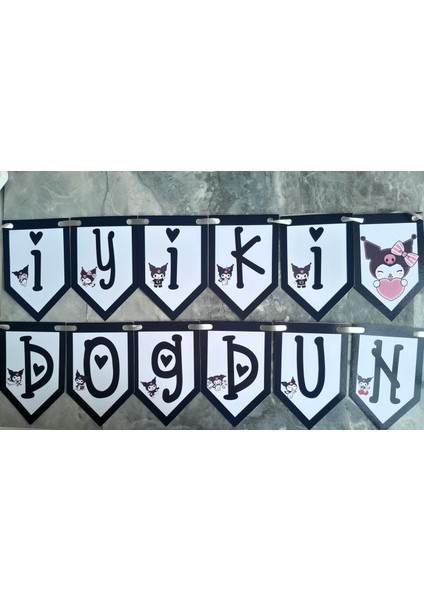 Hiras Dizayn Kuromi Banner Iyi Doğdun Banner Happy Birthday Banner 12 Parça 10*15 cm Ipli Duvar Doğum Günü Süsü