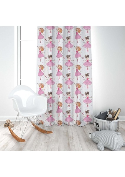 Dans Eden Balerin Kızlar, Pembe, Beyaz, Ithal Kumaş, Çocuk ve Bebek Odası Fon Perde - 1 Kanat modelleri