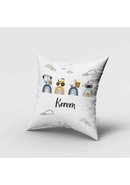 Arabalar ve Kamyonlar, Beyaz,sarı, Mavi, Ithal Kumaş, Çocuk ve Bebek Odası Fon Perde - 1 Kanat fırsatları