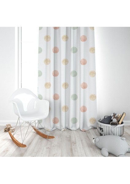 Soft, Renkli Yuvarlaklar, Beyaz, Yeşil, Ithal Kumaş, Çocuk ve Bebek Odası Fon Perde - 1 Kanat modelleri