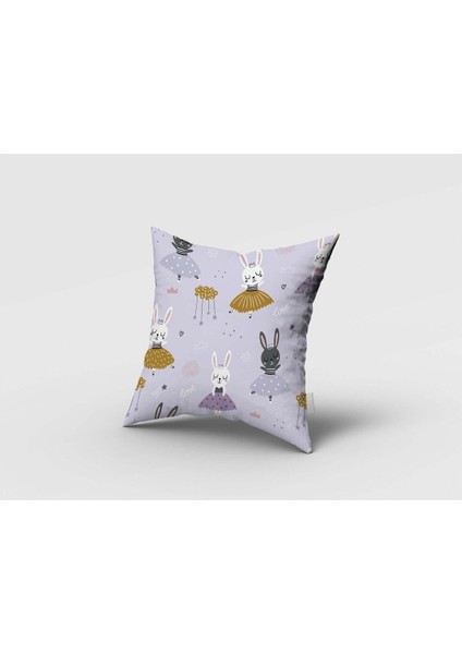 Balerin Tavşanlar, Mor, Beyaz, Ithal Kumaş, Çocuk ve Bebek Odası Fon Perde - 1 Kanat fırsatları