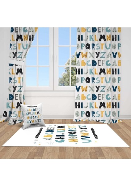 Renkli Harfler, Beyaz, Turuncu, Siyah, Ithal Kumaş Çocuk ve Bebek Odası Fon Perde - 1 Kanat