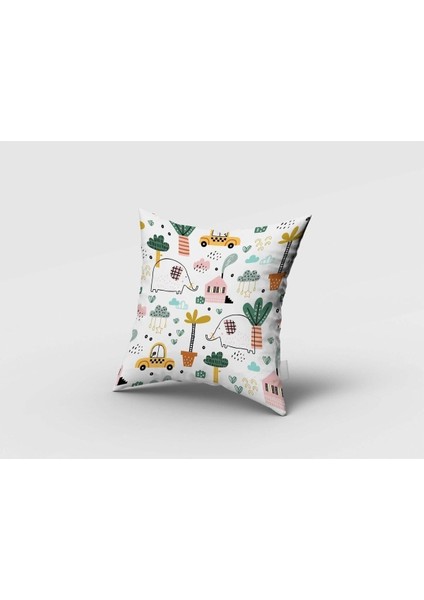 Fil ve Arabalar, Beyaz, Yeşil, Sarı, Ithal Kumaş, Çocuk ve Bebek Odası Fon Perde - 1 Kanat fırsatları