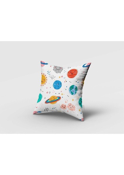 Renkli Gezegenler, Beyaz, Mavi, Ithal Kumaş, Çocuk ve Bebek Odası Fon Perde - 1 Kanat indirimleri