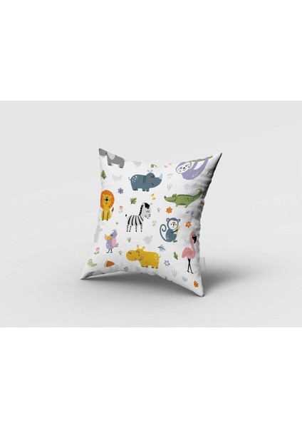 Çiçekli Safari Hayvanları, Beyaz, Turuncu, Ithal Kumaş, Çocuk ve Bebek Odası Fon Perde - 1 Kanat fırsatları