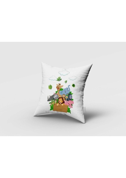 Safari Hayvanları, Aslan, Zürafa, Beyaz, Ithal Kumaş, Çocuk ve Bebek Odası Fon Perde - 1 Kanat fırsatları