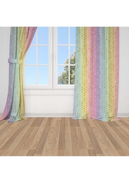 Gold Puantiyeli, Rengarenk, Sarı, Pembe, Yeşil, Ithal Kumaş, Çocuk ve Bebek Odası Fon Perde -1 Kanat modelleri