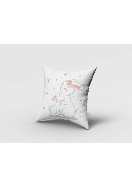 Sarılan Tavşanlar, Beyaz, Pembe, Ithal Kumaş, Çocuk ve Bebek Odası Fon Perde - 1 Kanat fırsatları