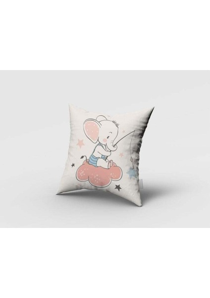 Sevimli Bebek Fil, Beyaz, Pembe, Mavi, Ithal Kumaş, Çocuk ve Bebek Odası Fon Perde - 1 Kanat fırsatları