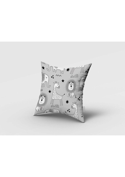 Siyah Beyaz Tatlı Hayvanlar, Gri, Ithal Kumaş, Çocuk ve Bebek Odası Fon Perde - 1 Kanat fırsatları