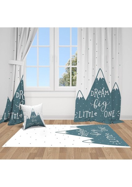 Iskandinav Stili Dağlar, Yeşil, Beyaz, Ithal Kumaş, Çocuk ve Bebek Odası Fon Perde - 1 Kanat