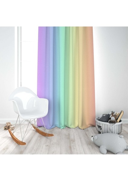 Ombre, Ithal Kumaş, Mor, Sarı, Turuncu, Çocuk ve Bebek Odası Fon Perde - 1 Kanat modelleri