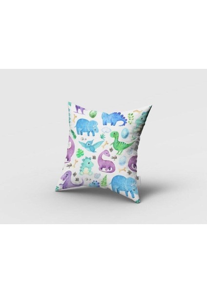 Sulu Boya Efektli, Renkli Dinazorlar, Mavi, Pembe, Çocuk ve Bebek Odası Fon Perde - 1 Kanat fırsatları