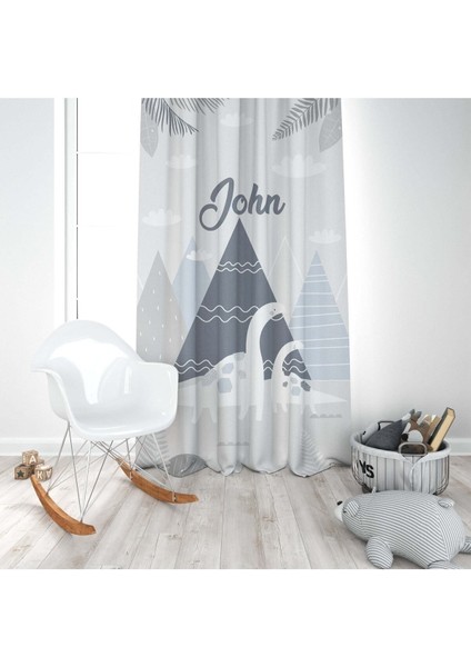 Iskandinav Stili, Dinazorlu, Gri, Ithal Kumaş, Çocuk ve Bebek Odası Fon Perde - 1 Kanat modelleri