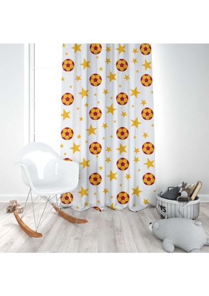 Sarı Kırmızı, Futbol Topu, Beyaz, Ithal Kumaş, Çocuk Odası, Bebek Odası Fon Perde - 1 Kanat fırsatları