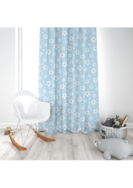 Mavi Çiçekler, Ithal Kumaş, Çocuk ve Bebek Odası Fon Perde - 1 Kanat modelleri