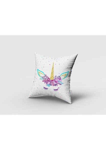 Çiçekli Unicorn, Beyaz, Mor, Ithal Kumaş, Çocuk ve Bebek Odası Fon Perde - 1 Kanat fırsatları