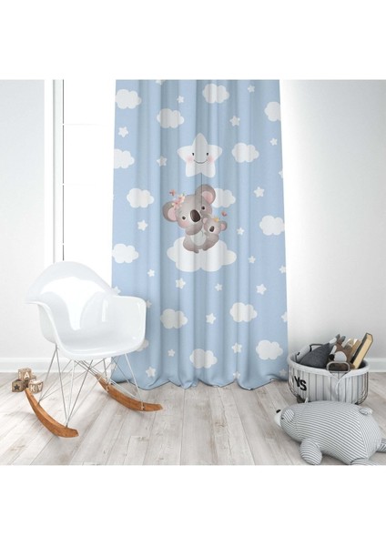 Bebek Koalalar, Mavi, Beyaz, Ithal Kumaş, Çocuk ve Bebek Odası Fon Perde - 1 Kanat modelleri