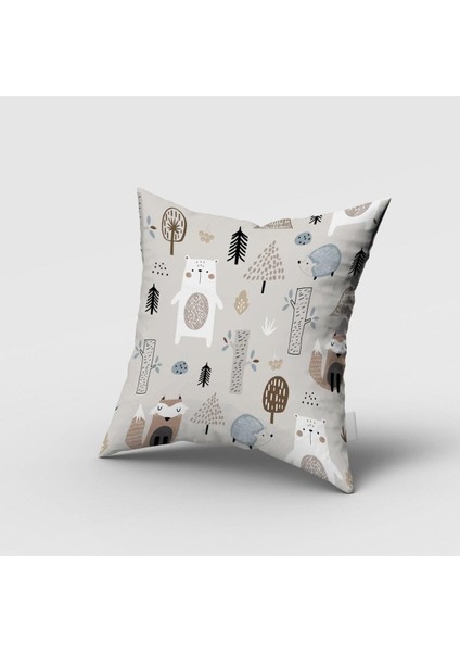 Sevimli Orman Hayvanları, Gri, Kahverengi, Ithal Kumaş, Çocuk ve Bebek Odası Fon Perde -1 Kanat fırsatları