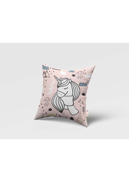 Pembe Unicorn, Ithal Kumaş, Beyaz, Gri, Çocuk ve Bebek Odası Fon Perde - 1 Kanat fırsatları