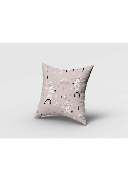 Peri Tavşanlar, Pembe, Gri, Ithal Kumaş, Çocuk ve Bebek Odası Fon Perde - 1 Kanat fırsatları