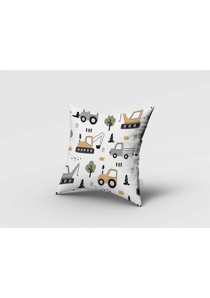 Kamyon ve Traktör, Gri, Beyaz, Ithal Kumaş, Çocuk ve Bebek Odası Fon Perde - 1 Kanat fırsatları