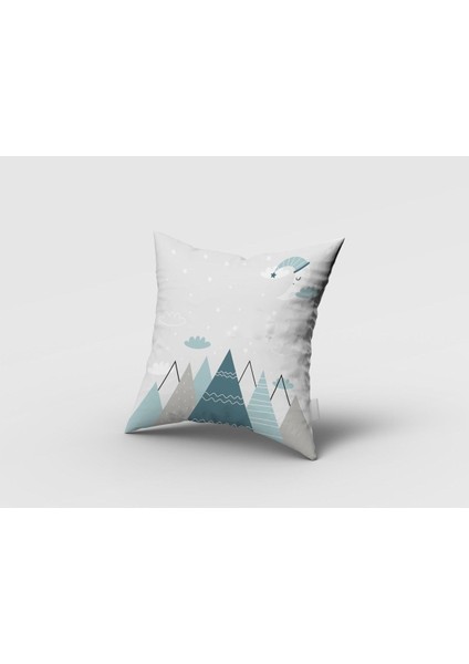 Iskandinav Dağlar ve Uyuyan Ay, Beyaz, Mavi, Ithal Kumaş, Çocuk ve Bebek Odası Fon Perde - 1 Kanat fırsatları