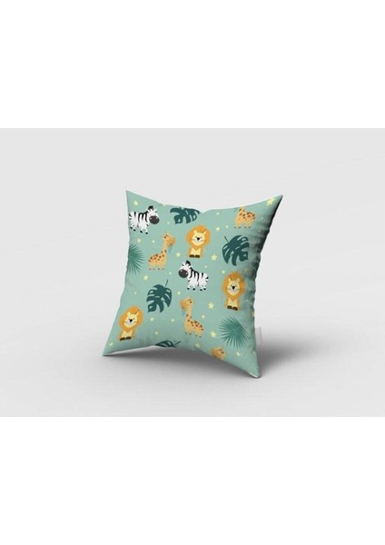 Yeşil Safari Aslan, Sarı, Turuncu, Ithal Kumaş, Çocuk ve Bebek Odası Fon Perde - 1 Kanat fırsatları