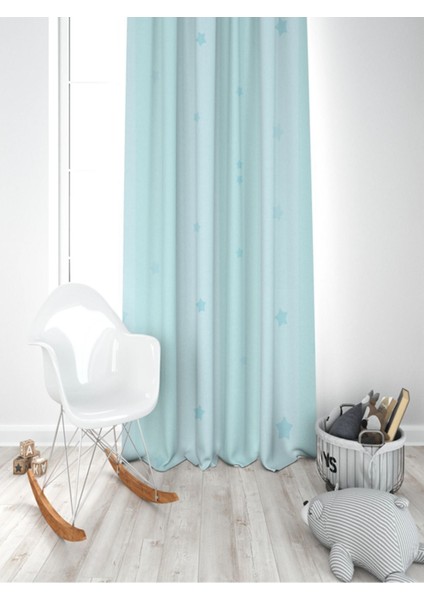 Mint Yeşili, Yıldızlı, Ithal Kumaş, Çocuk ve Bebek Odası Fon Perde - 1 Kanat modelleri