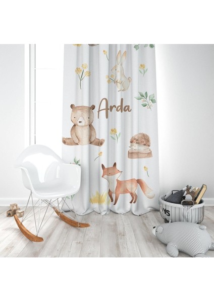 Sevimli Havanlar, Beyaz, Kahverengi, Ithal Kumaş, Çocuk ve Bebek Odası Fon Perde - 1 Kanat modelleri