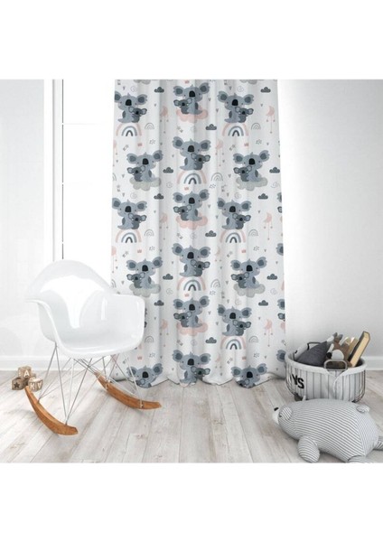 Anne ve Bebek Koalalar, Beyaqz, Gri, Ithal Kumaş, Çocuk ve Bebek Odası Fon Perde - 1 Kanat modelleri