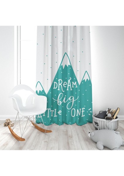 Iskandinav Stili Dağlar, Beyaz, Turkuaz, Ithal Kumaş, Çocuk ve Bebek Odası Fon Perde - 1 Kanat modelleri