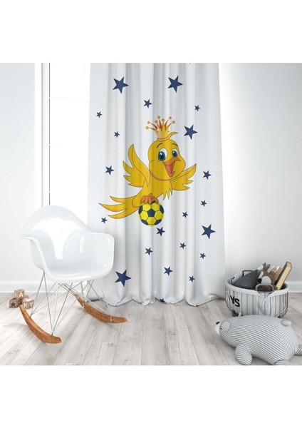 Sarı Kanarya, Lacivert, Sarı, Beyaz, Ithal Kumaş, Çocuk Odası, Bebek Odası Fon Perde - 1 Kanat modelleri